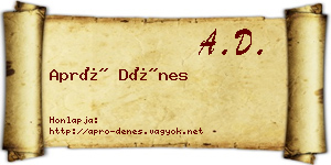 Apró Dénes névjegykártya